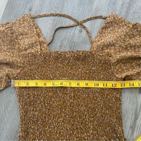 Papaya Floral Top Cross Back Ruffle Square Neck Smocked Medium - Picture 8 of 10